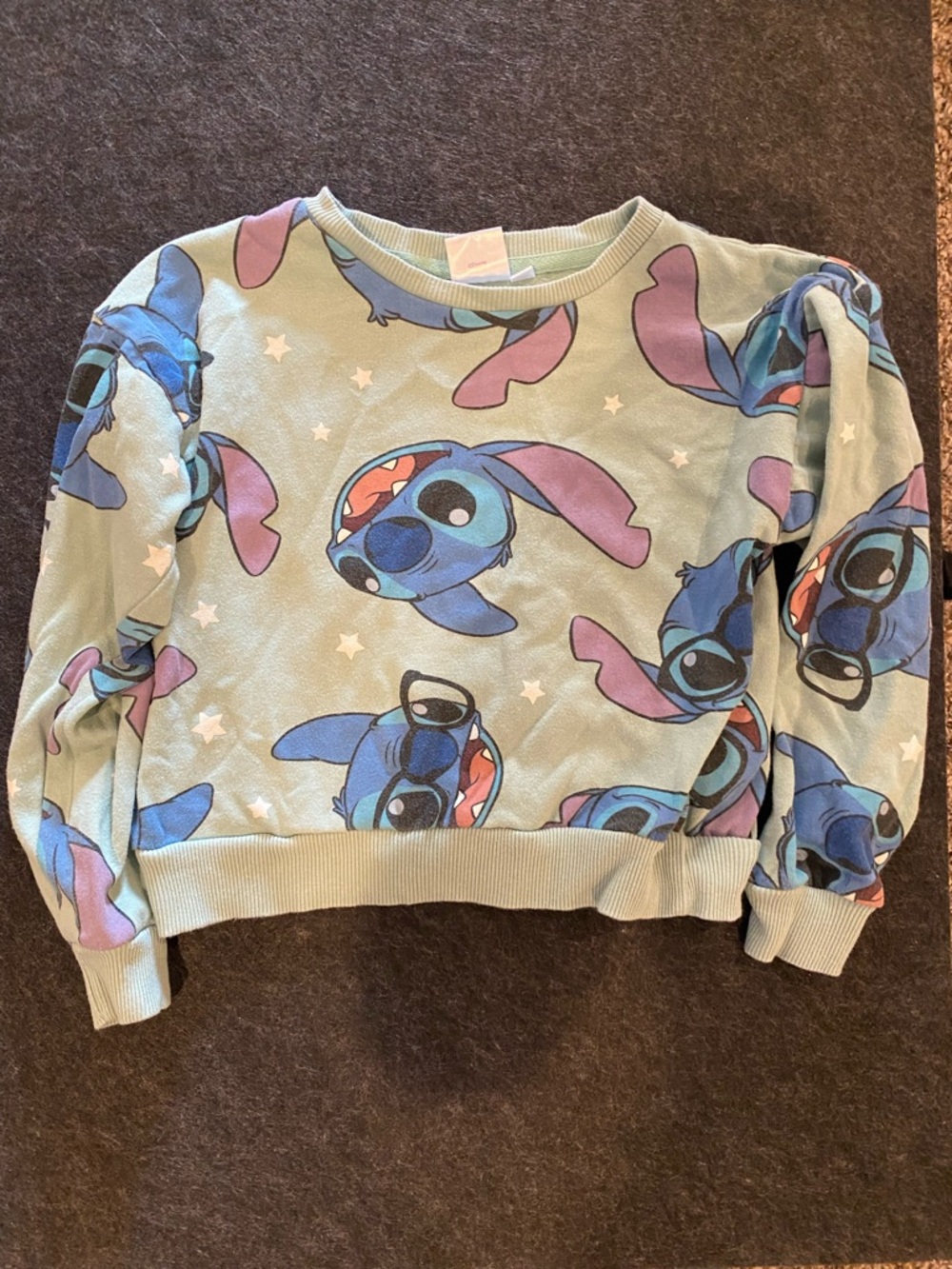 Disney Stitch Sweater in Mint Green with Purple Logo